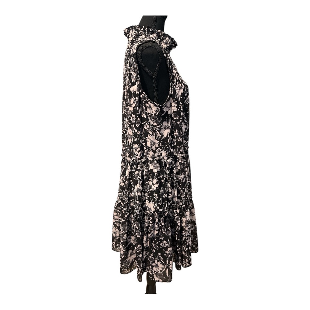 Just Taylor Sleeveless Mock Neck Smocked Floral Print A-line Chiffon Dress, Sz14 - Picture 6 of 15